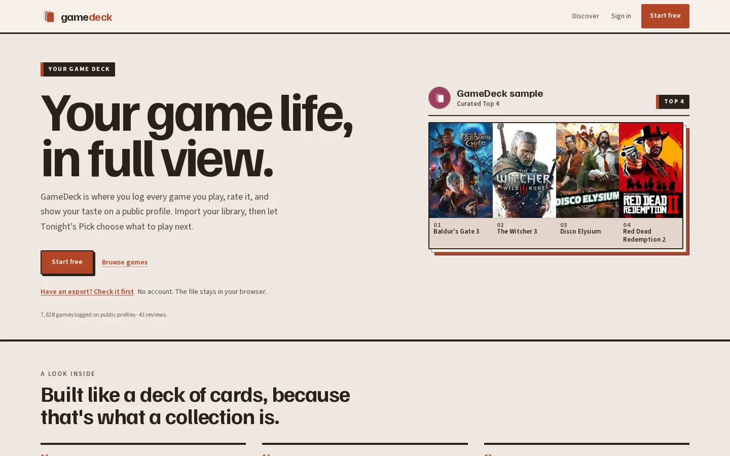 GameDeck's home page: your game life, in full view