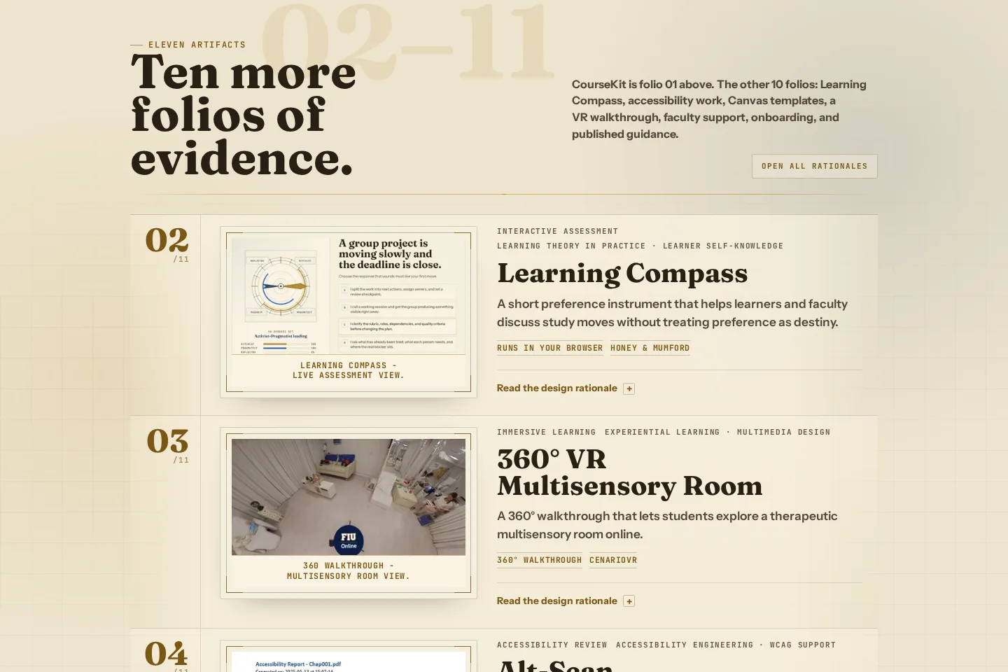 Folios from Victor's instructional design portfolio: Learning Compass and a 360° VR walkthrough